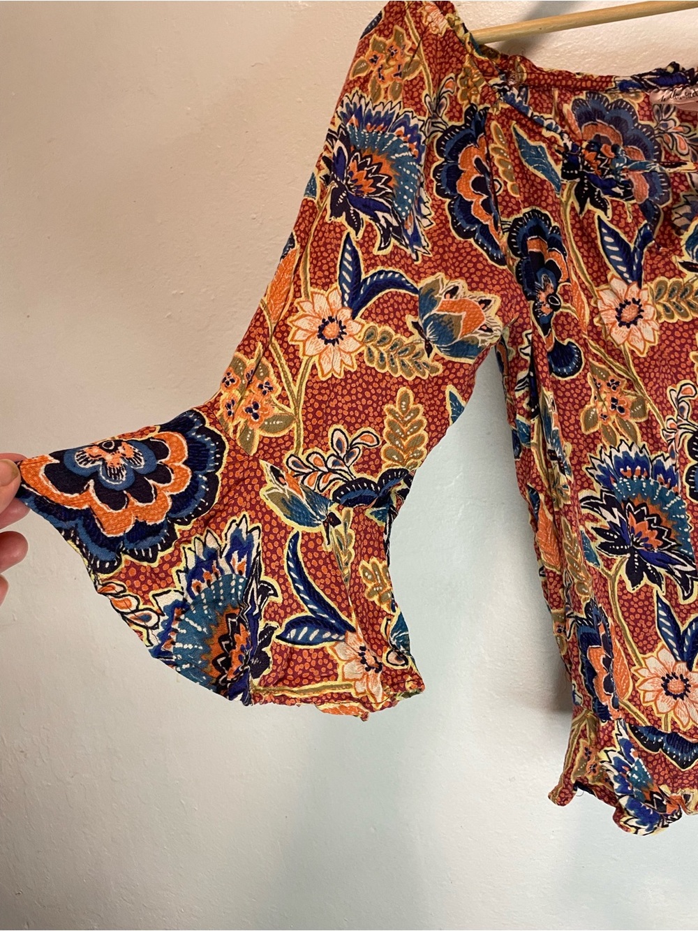 Willow + Root Floral Peasant Top in Rust, Navy & Cream - Picture 3 of 5